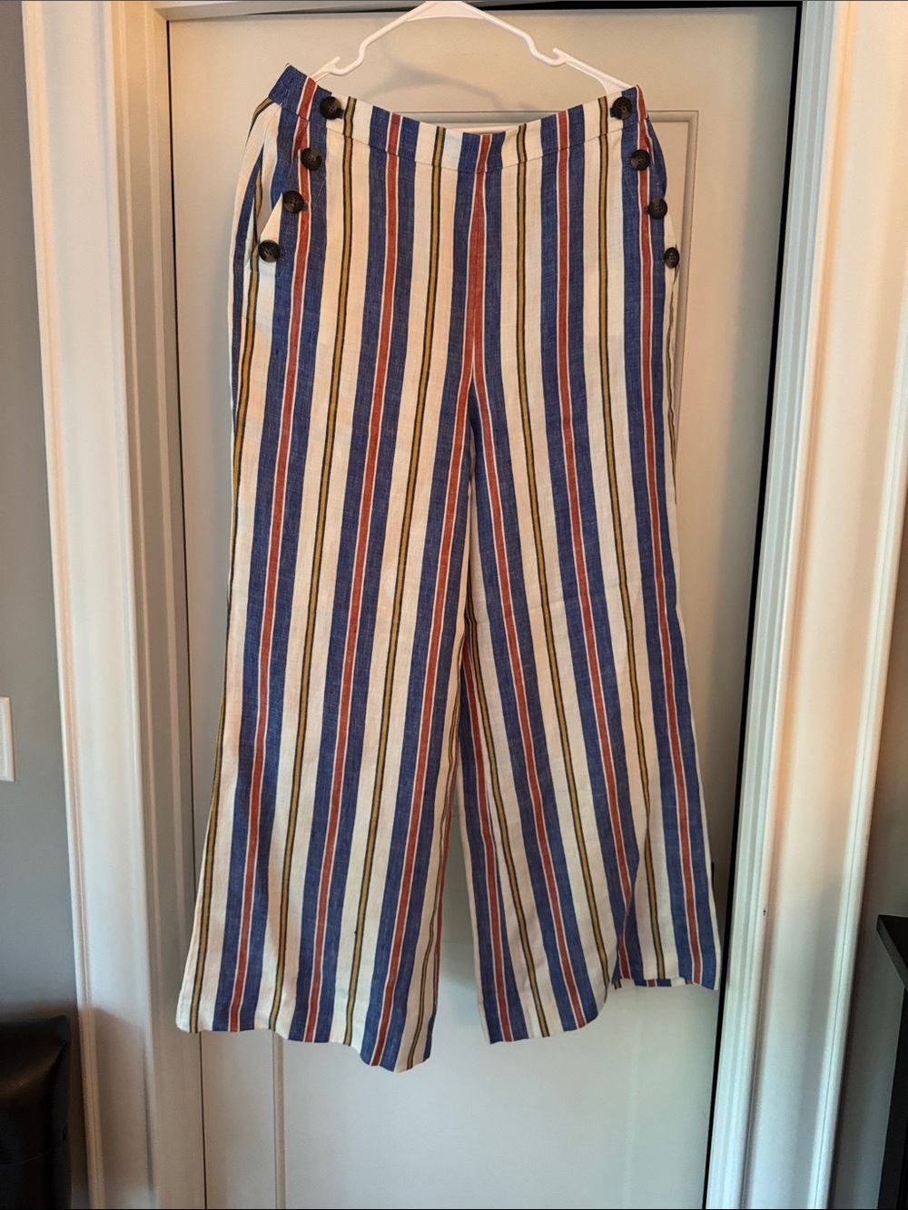 Boden Greenwich Sailor Trousers Striped Wide-Leg Button Detail Pants 10R NWT
